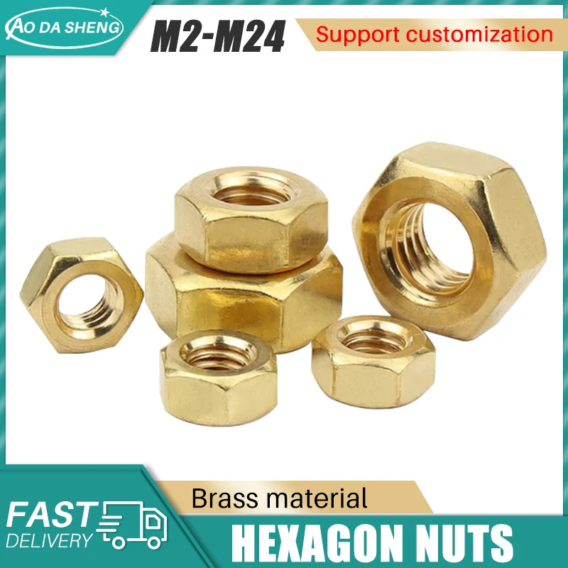 

AODASHENG 50pcs DIN934 Solid Brass Copper Hex Hexagon Nut for M2 M2.5 M3 M3.5 M4 M5 M6 M8 M10 M12 M14 M16 M18 M20 Screws Bolts