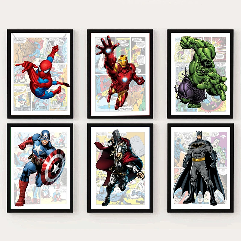 

Disney Marvel Avengers Comics Posters Spiderman Captain America Canvas Painting Prints Wall Art Picture Kids Room Decor Mural