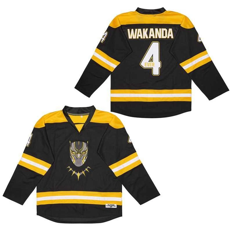 Ice Hockey Jersey Wakanda Killmonger Wakanda King 4 Wakanda Jerseys Outdoor Sportswear Sewing Embroidery Black Yellow 2023 New