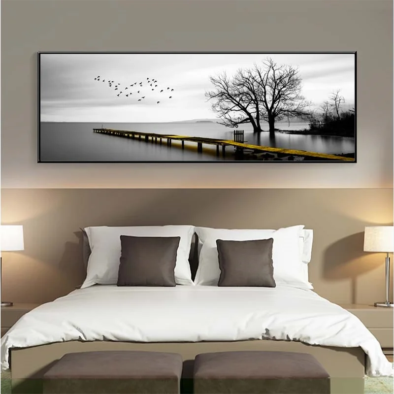 

arge Bird Tree lake 5d diy diamond painting Full square Drill embroidery cross stitch mosaic set Black White Landscape ,