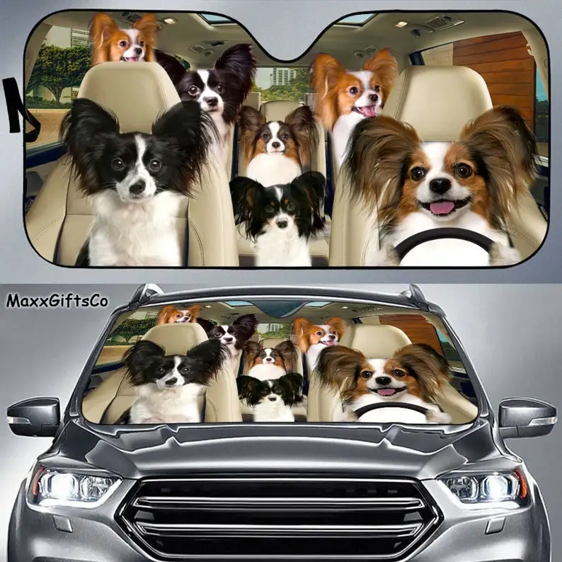 

Papillon Car Sun Shade, Papillon Windshield, Dogs Family Sunshade, Dogs Car Accessories, Car Decoration, Gift For Dad, Mom