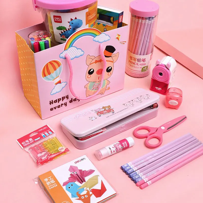 

Student Stationery Set kawaii Crayon Ruler Pencil Sharpener Eraser Kit School Study Tool Children's Day Birthday Practical Gift