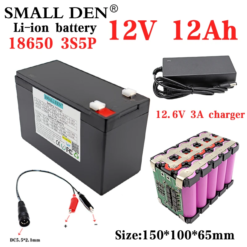 

12 В 12 Ач Портативный 18650 3S 5P перезаряжаемый литиевый аккумулятор встроенный 20A BMS детский автомобильный распылитель 12 В аккумулятор питания +...