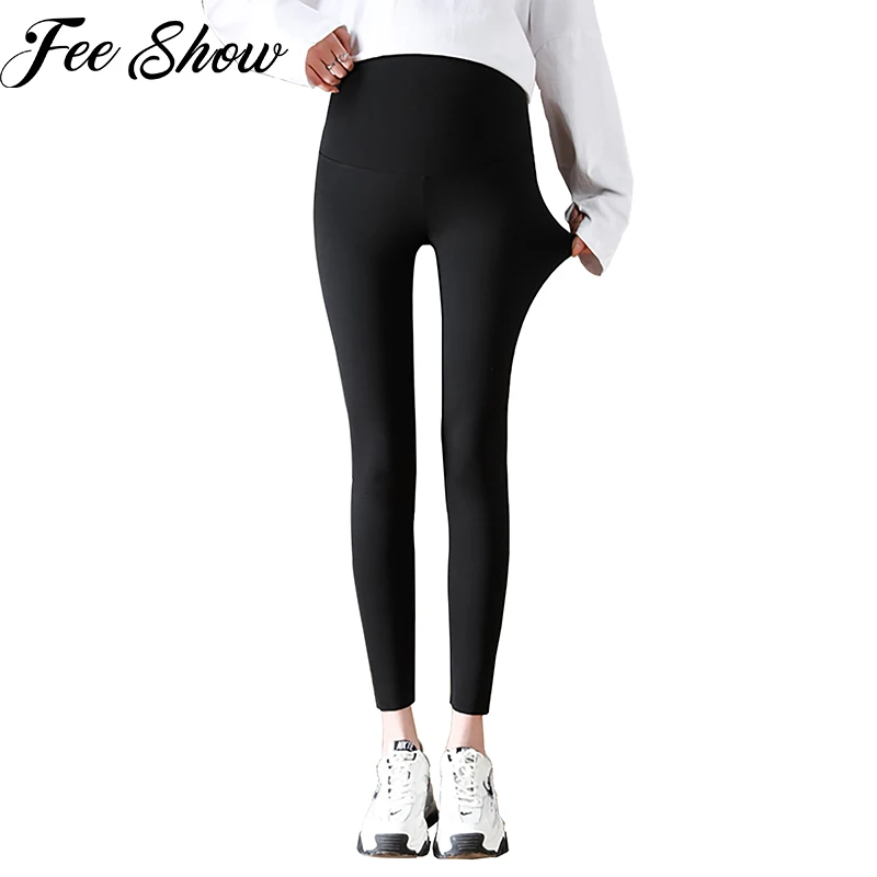 

Maternity Pants Shark Leather Pants Pregnant Women Leggings Solid Color Outer Wear Soft Strechy Pregancy Yoga Cropped Trousers