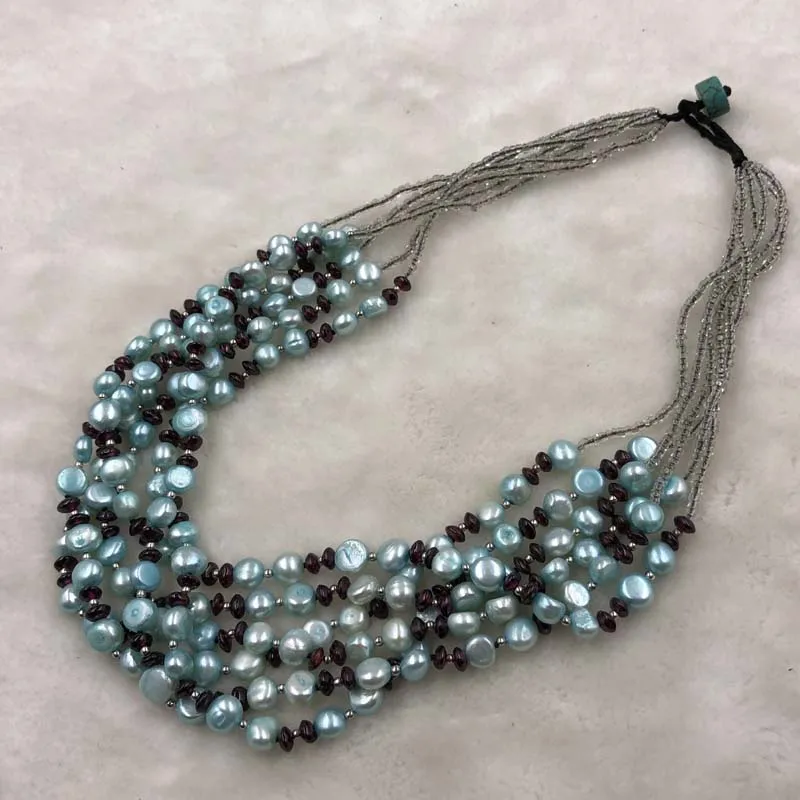 

ELEISPL JEWELRy 48cm 6rows Blue Freshwater Pearls Necklace Original Clasp #501-14