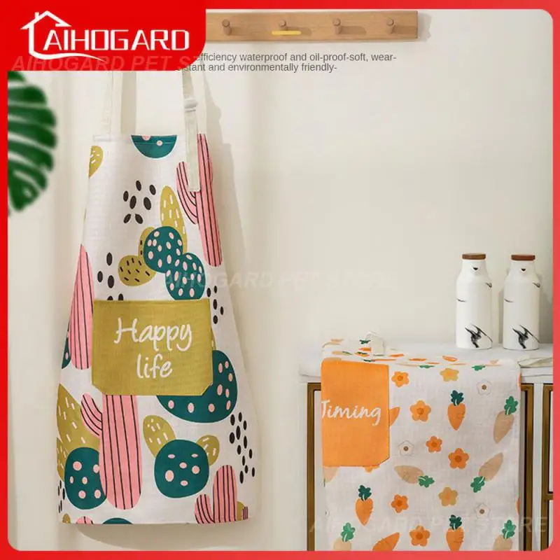 

Hanging Neck Overalls Working Apron New Hand-wiping Apron Printed Arrival Household Cooking Baking Apron Home Cleaning Adult