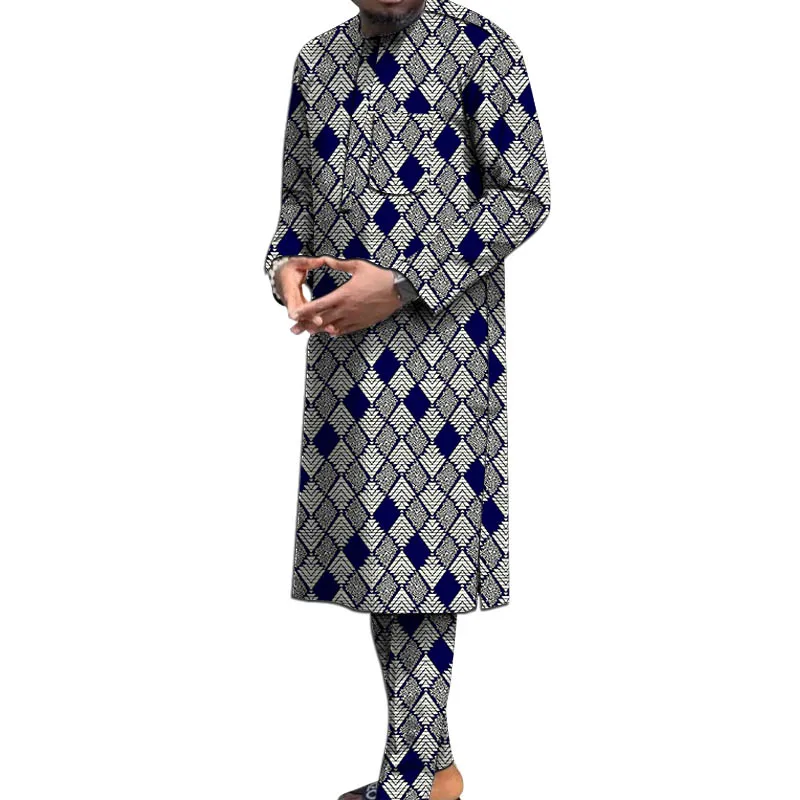Индивидуальный Африканский воск Мужской комплект с принтом длинная рубашка