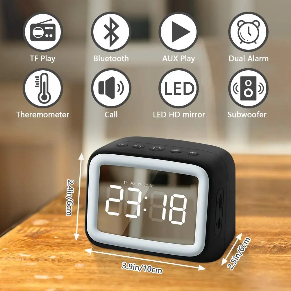 

Цифровой будильник, радио, динамик, Bluetooth, беспроводное с FM-радио, поддержка TF-карты, USB-зарядка, Повтор помещения, украшение для дома
