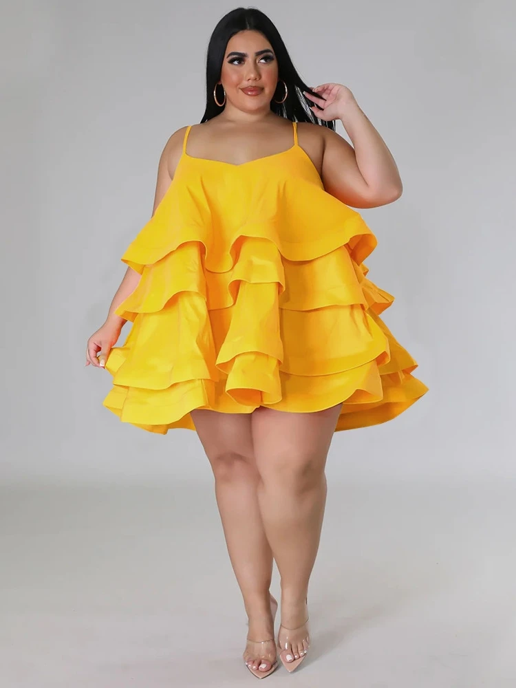 4XL Plus Size Women Clothing Tierred Dresses Spaghetti Strap Mini Dress 2023 Summer Sexy Beach Party Evening Dresses Vestido