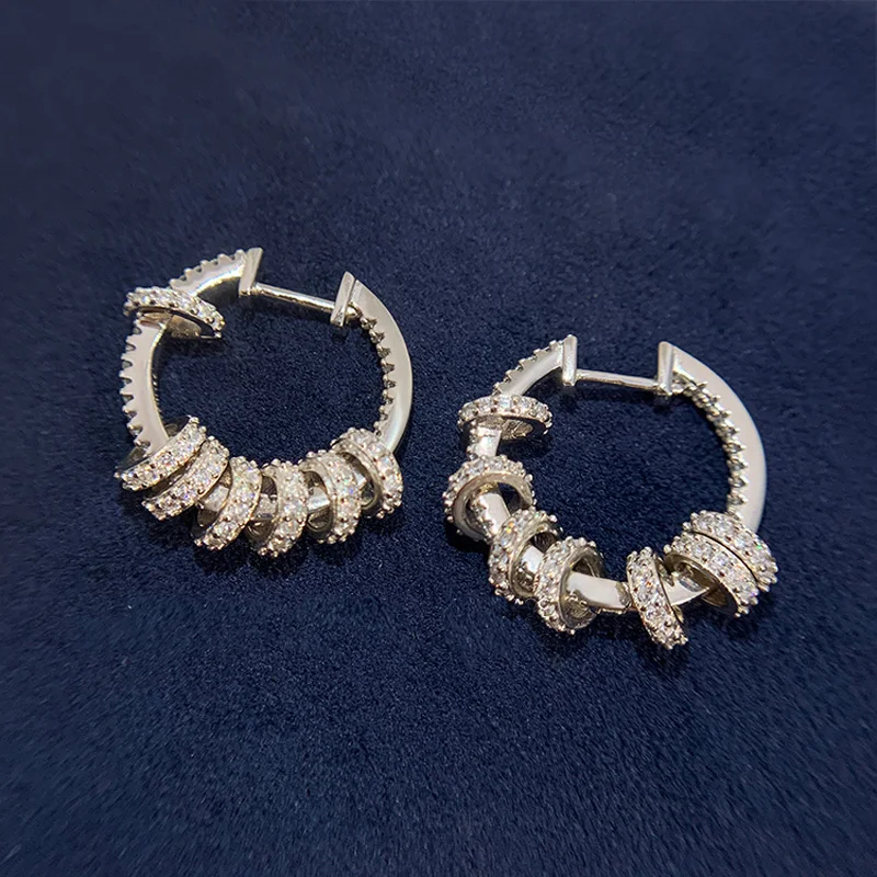 

Женские многослойные серьги-кольца из серебра 925 пробы с фианитами