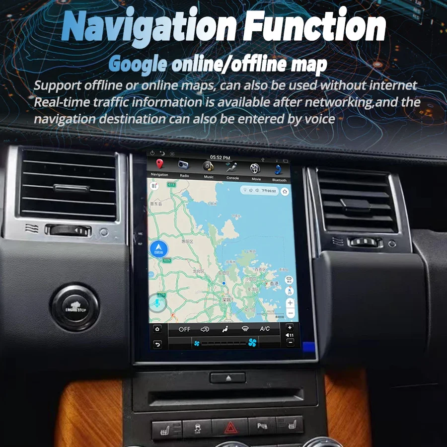 Фото Автомагнитола Android с беспроводным CarPlay для Range Rover Sport L320 2005-2013, мультимедийный плеер с Wi-Fi, Bluetooth, поддержкой AC, для лево- и праворульных автомобилей (LHD/RHD) №1