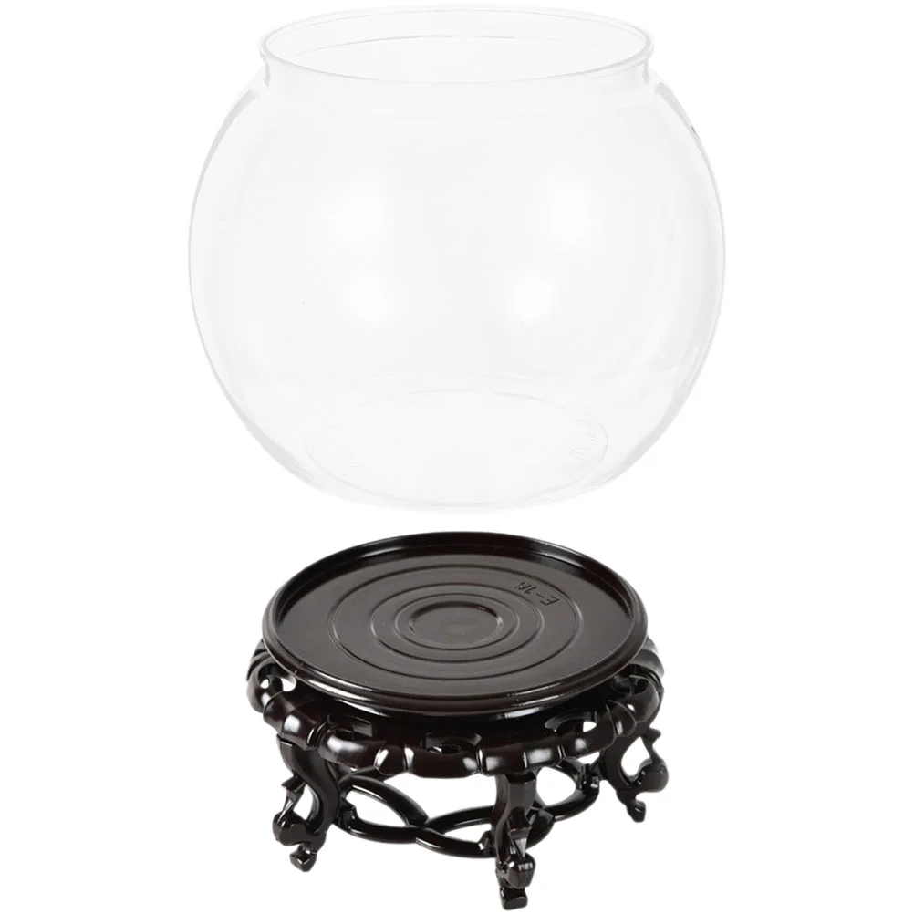 

Transparent Round Fish Tank Living Potted Riser Clear Plastic Pots Turtle Desktop Keeper Wooden Office