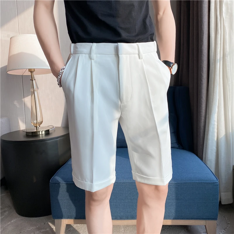 Pleated Shorts Men Summer White Shorts Korean Fashion Casual Shorts Work Wear Clothes Breathable Comfort Slim Fit Bermudas 2022