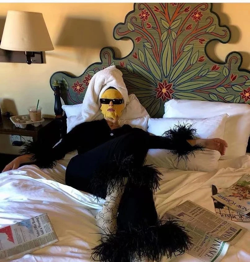 2023 Party Fairy Pajamas for Women Winter Luxury Ostrich Hair Pajamas Home Clothing Two-piece Set Feather SleepWear Home Suit