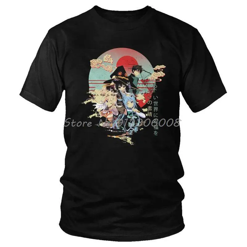 

Vintage Konosuba Megumin T-shirt Men Harajuku T Shirt Short Sleeve Cotton Kazuma Darkness Tshirt Unique Anime Manga Tee Tops