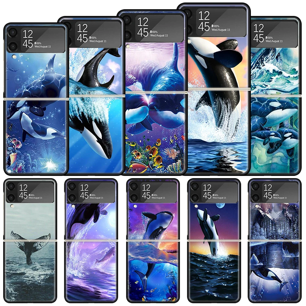 Ударопрочный жесткий чехол Sea Orcinus орка для Samsung Galaxy Z Flip 4, 5, 3, чехол для телефона Z Flip3 Flip4 Flip5, черный чехол