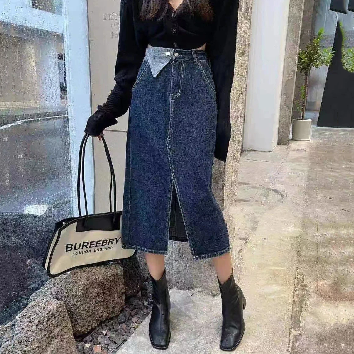 

New Design High Waist Denim Skirt Women 2022 Spring/Autumn Casual Style Thin Mid-length Denim Skirt Black/Blue
