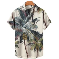 2022 mens shirts men coconut tree print short sleeve hawaiian shirt for men single button lapel beach casual shirt 5xl tops