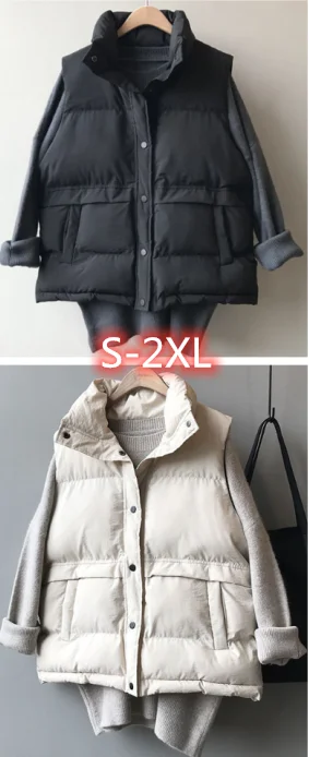 

2022 Women Sleeveless Vest Winter Warm new 2XL Down Cotton Padded Jacket Female Veats Mandarin Collar Sleeveless Waistcoat