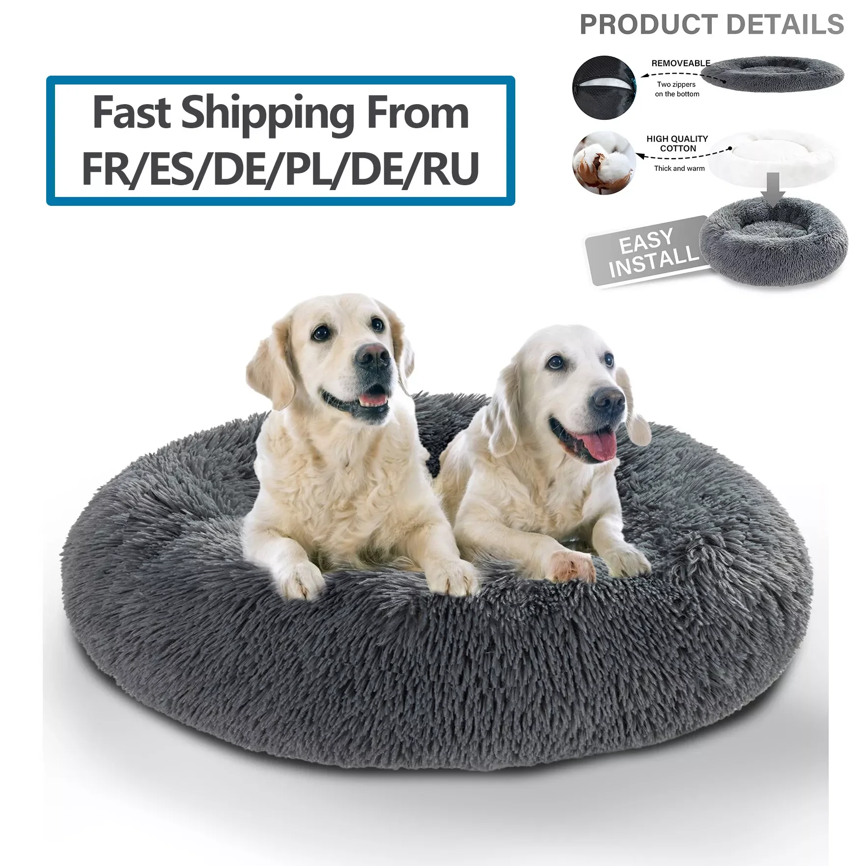

Fluffy Donut Dog Bed Xxl Warm Soft Long Plush Pet Cushion Dog House Cat Bed Washable Pet Sofa Mat Calming Samll Large Dog Beds