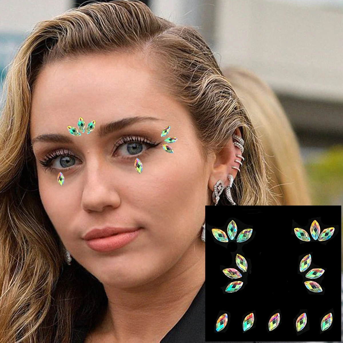 

Women Face Jewels Temporary Tattoos Eyes Gems Forehead Glitter Water Drop Tear Diamonds Jewelry Makeup Sticker Party Decoration