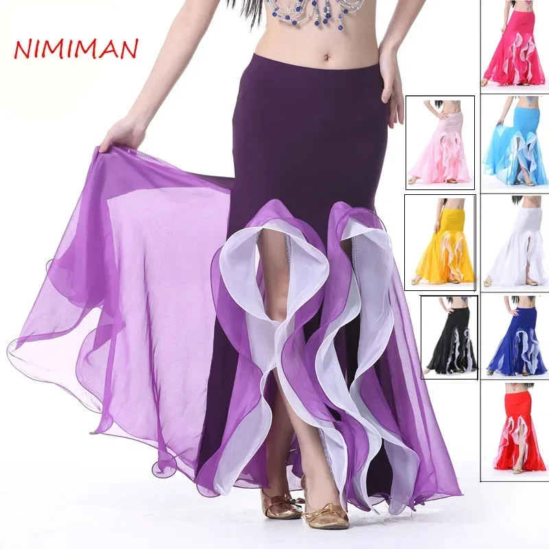 Женский костюм для танца живота хлопковая юбка с разрезом и оборками 9 цветов