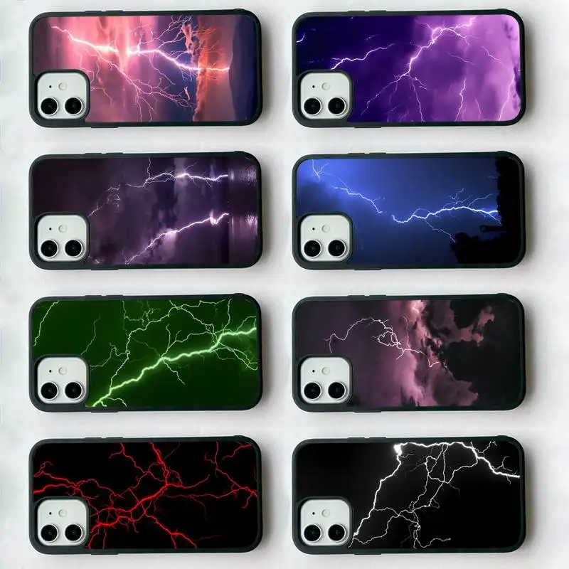 

Luxurious Thunderbolt Lightning Phone Case Silicone PC+TPU Case for iPhone 11 12 13 Pro Max 8 7 6 Plus X SE XR Hard Fundas