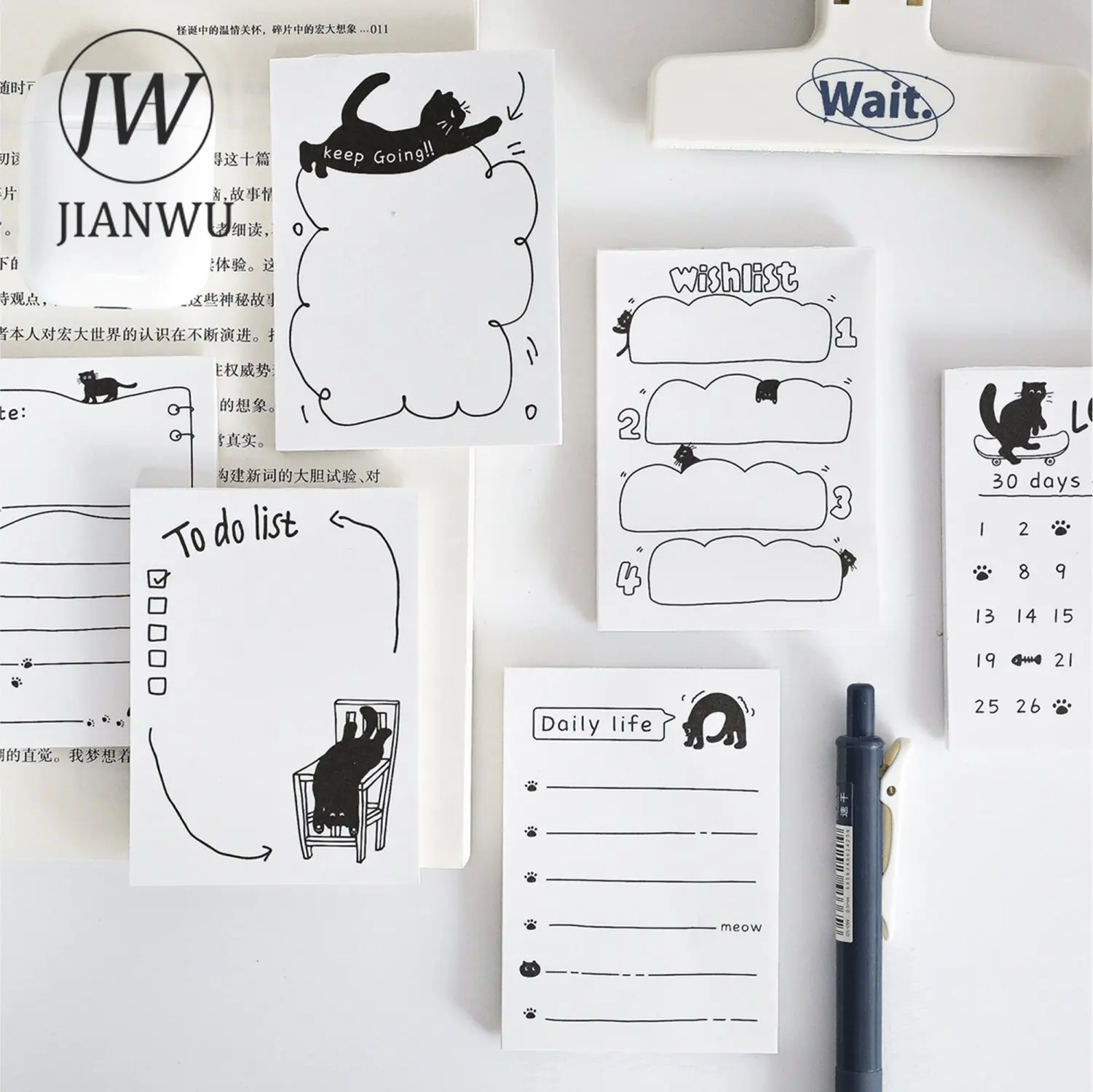 

JIANWU 50 листов маленький черный котенок серия Kawaii сообщение блокнот Материал Бумага Креативный DIY Руководство Декор Канцтовары