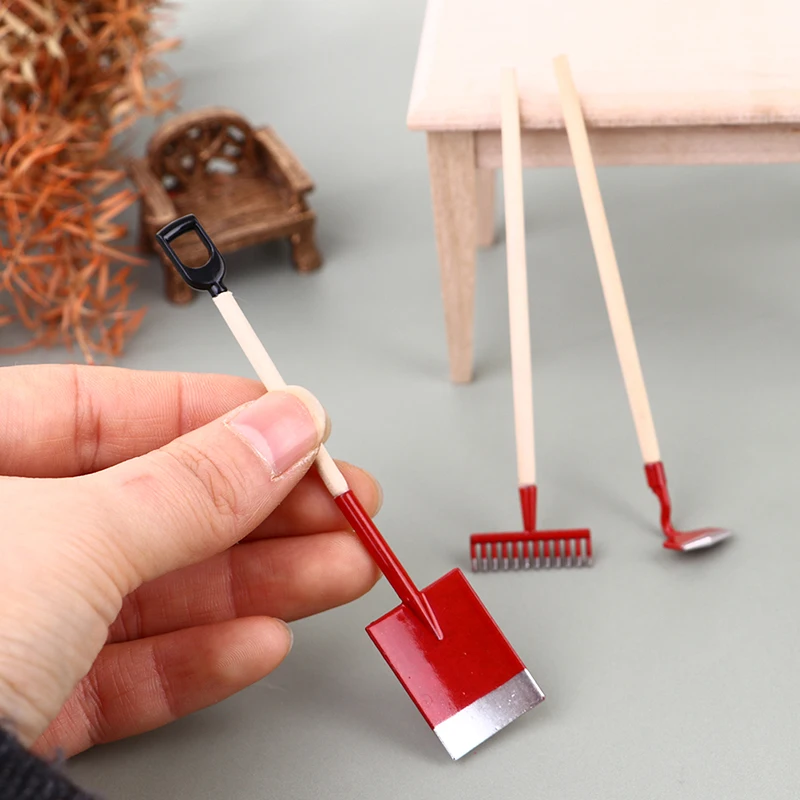 

3Pcs 1:12 Dollhouse Miniatures Gardening Shovel Rake Hoes Farm Tool Doll Decor
