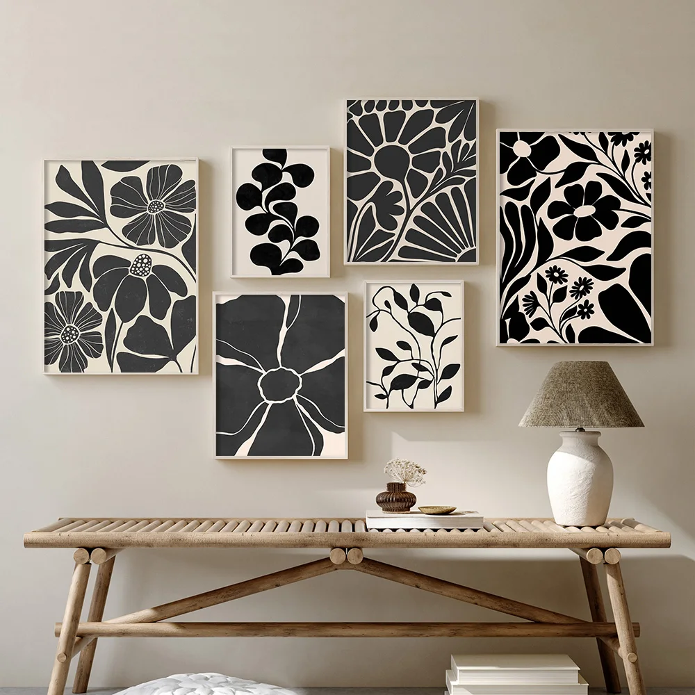 

Abstract Botanical Paintings Minimalist Neutral Nordic Wall Art Print Canvas Poster Black Floral Pictures Living Room Home Decor