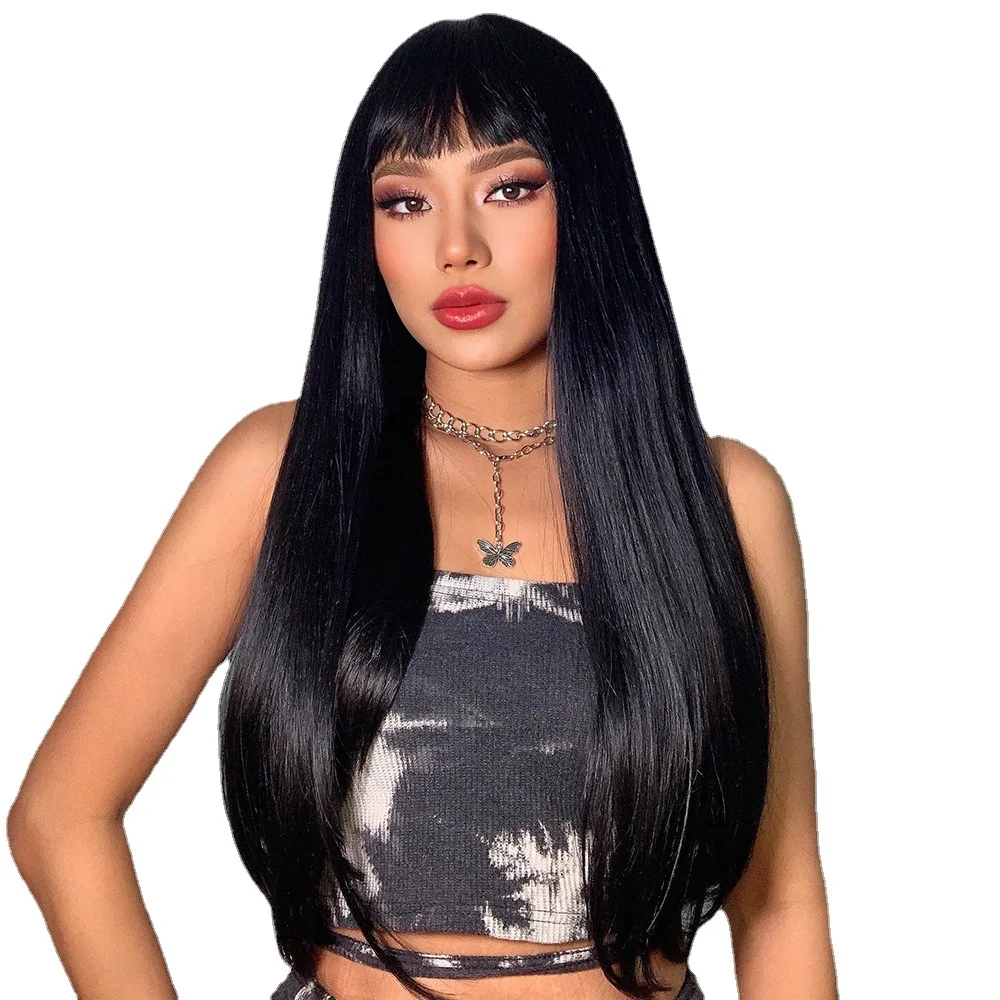

Qi Bangs Gradient Gray Long Straight Hair Chemical Fiber High-Temperature Fiber European and American Wigs Wig Head Cover