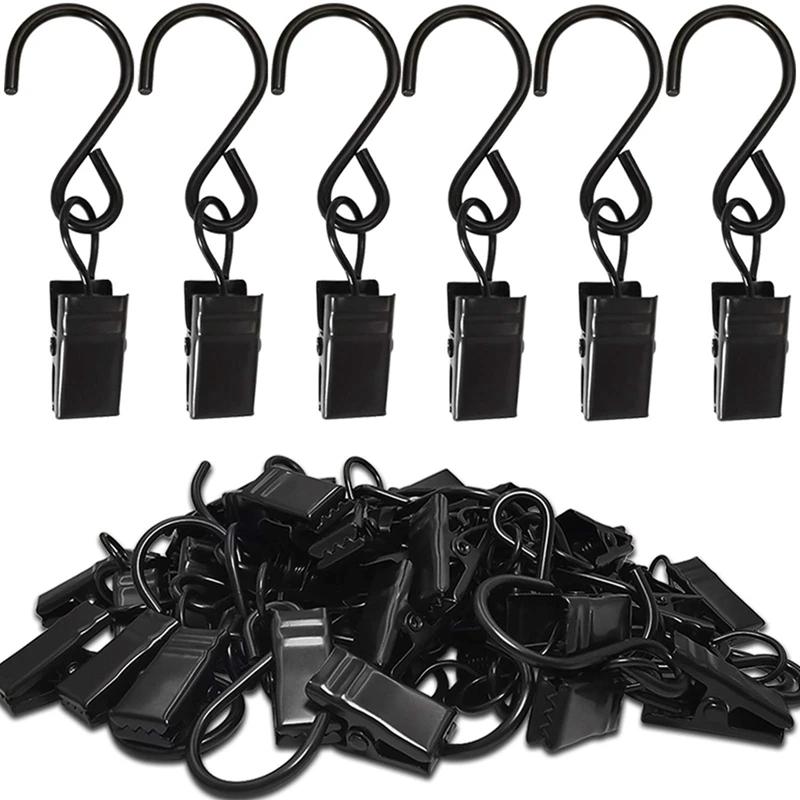 

50Pcs Stainless Steel S Hooks Curtain Clips, Hanging Party Lights Clips, Camping Tents, Courtyards Decoration