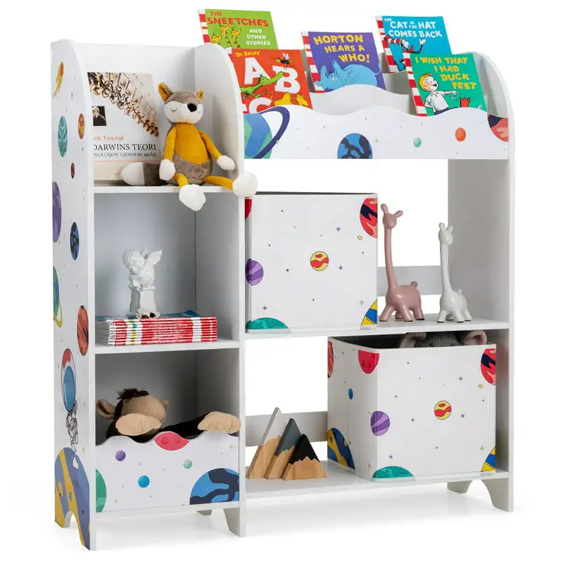 

and Book Organizer Children Wooden Storage Cabinet w/ Storage Bins