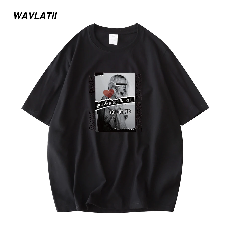 WAVLATII Men's New Short Sleeve T shirts Male 100% Cotton Casual Cool Printed Tees Black Khaki Tops for Summer WMT2202