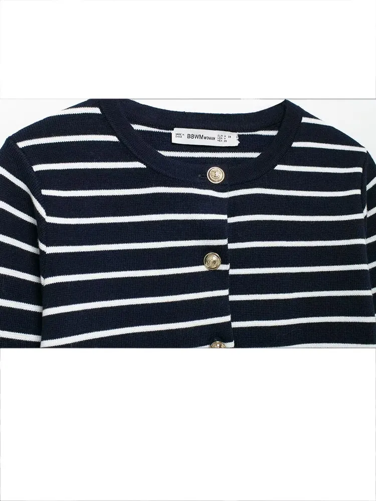 HH TRAF 2024 осенний Новый женский Ретро однобортный Тонкий Топ с круглым вырезом