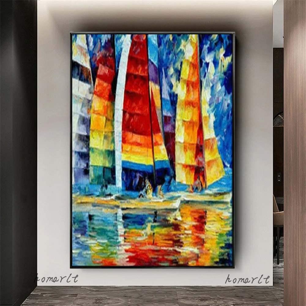

Abstract Seascape Landscape Oil Painting Surf Blue Orange Wall Art Pictures Handmade Canvas Poster Decor Living Room Bedroom