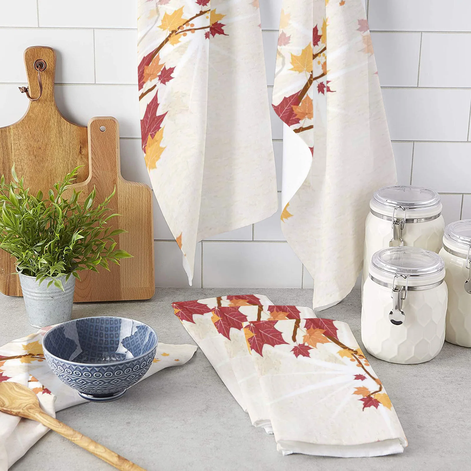 

Yellow Sycamore Leaves Kitchen Cleaning Towel Microfiber Absorbent Dishcloths for Kitchen Rags Cleaning Tool