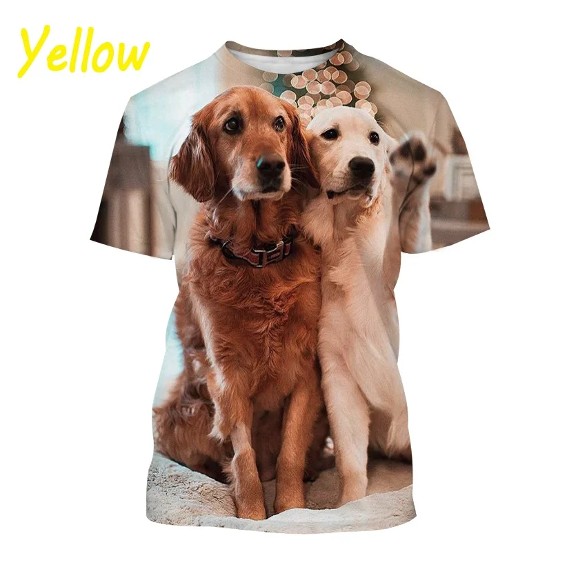 

2023 Summer New Fashion Men's and Women's Casual 3d Golden Retriever Print Round Neck Men's Short Sleeve Top T-shirt