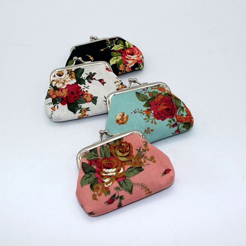 

Fashion Rose Flower Canvas Coin Purse Cute Flower Print Mini Bag Coin Bag Wallet Girl Little Bag Key Credit Card Holder Pouch