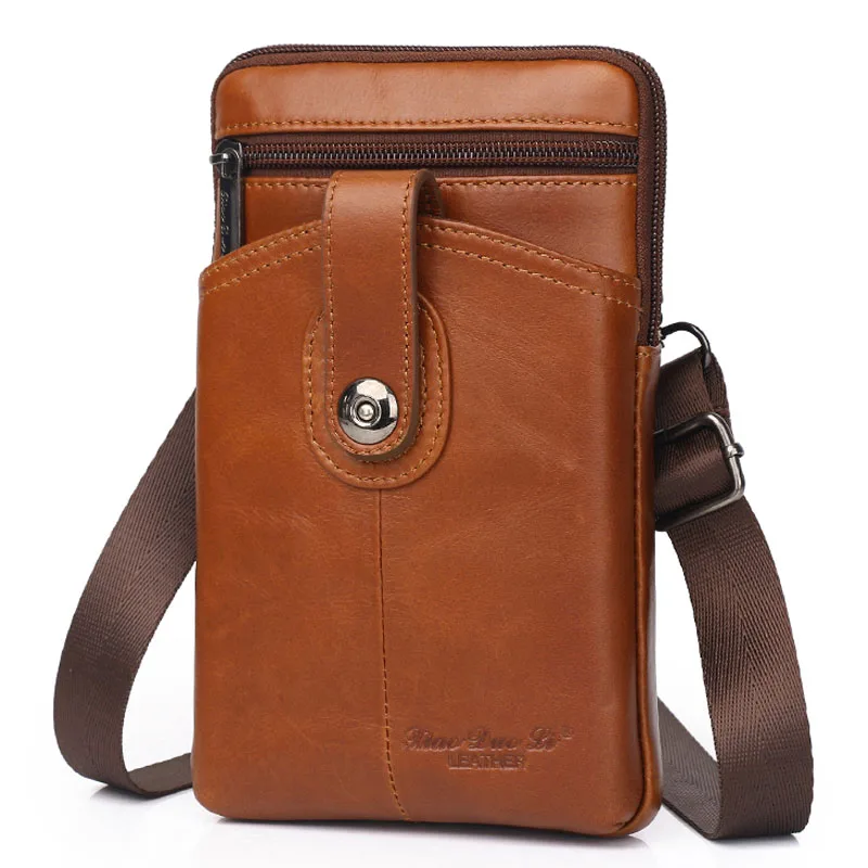 

fashion Men Genuine Leather Belt Hook Fanny Waist Pack trend Travel High Quality Brand Crossbody Bags Phone Case wallet