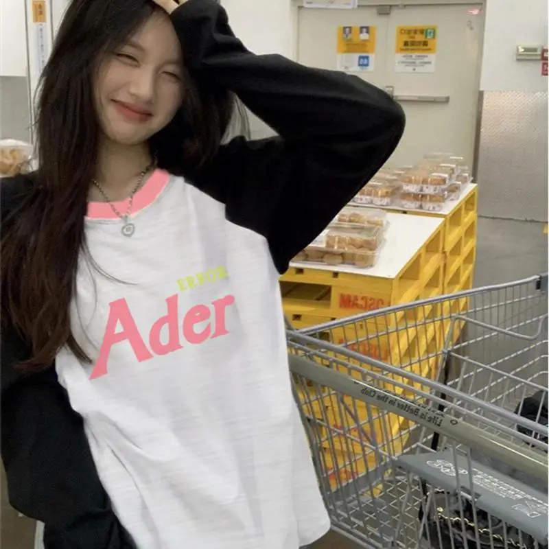 

Ader Error Korea Brand Autumn Contrast Raglan Long Sleeve T-Shirt Women's Loose Top Bottom INS Sweater