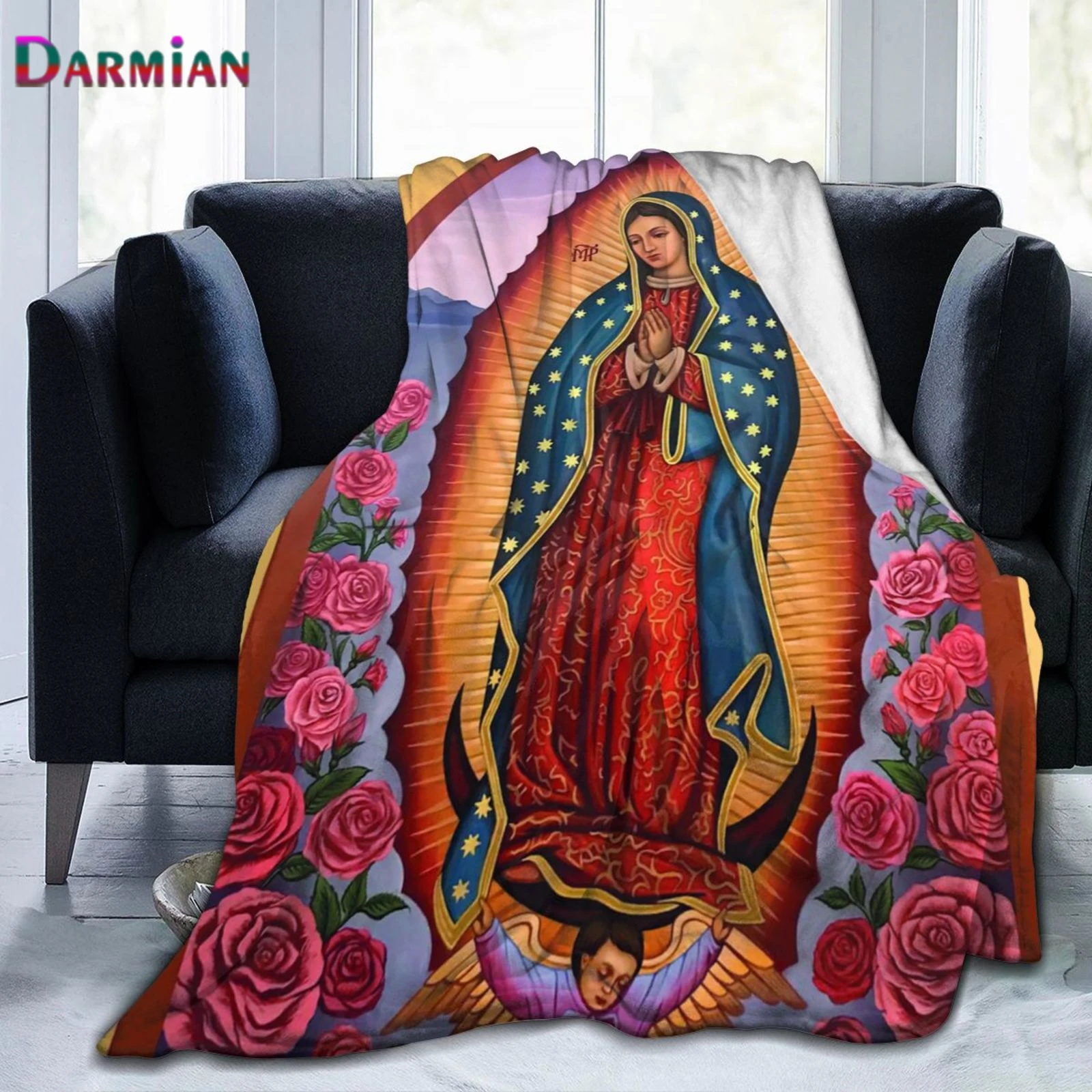 

DARMIAN Virgin Mary Print Bedding Outlet High Quality Blanket Sherpa Blanket Plush Velvet Warm Sheet Cartoon Office Nap Blanket