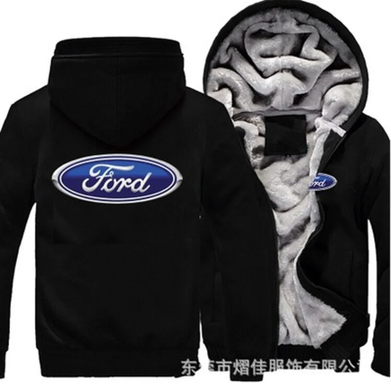 

Winter Hoodies Men Ford Logo Jacket Thicken Warm Fleece cotton Zipper Raglan Coat Male Tracksuits