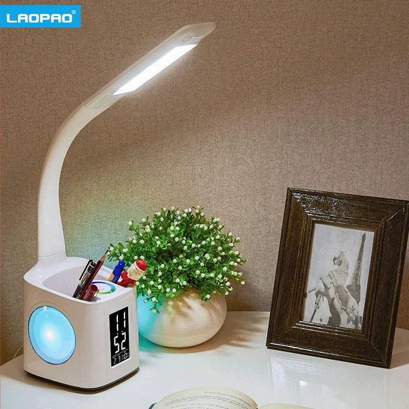 LAOPAO Study LED Desk Lamp with 10W USB Charging Port&Screen&Calendar&Colors Night Light Kids Dimmable Table Lamp with Pen Hold