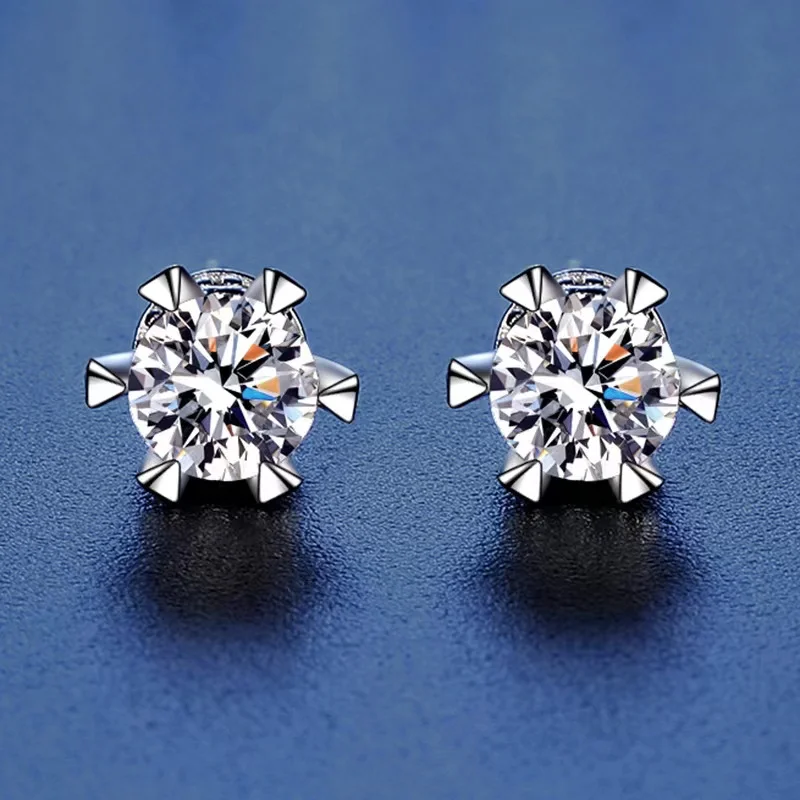 

S925 Silver Moissanite Crown Stud Earrings Women D Color 0.5ct Moissanite Diamond Ear Studs White Gold Plated Pass Tester Gift