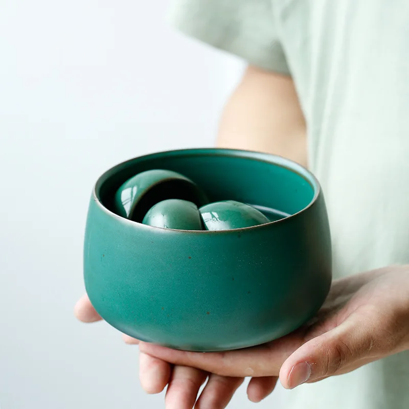 

Large Ceramic Tea Basin Cup Wash Handmade Vintage Coarse Pottery Washed Tea Basin Tea Slag Bucket Water Tea Set Accessories