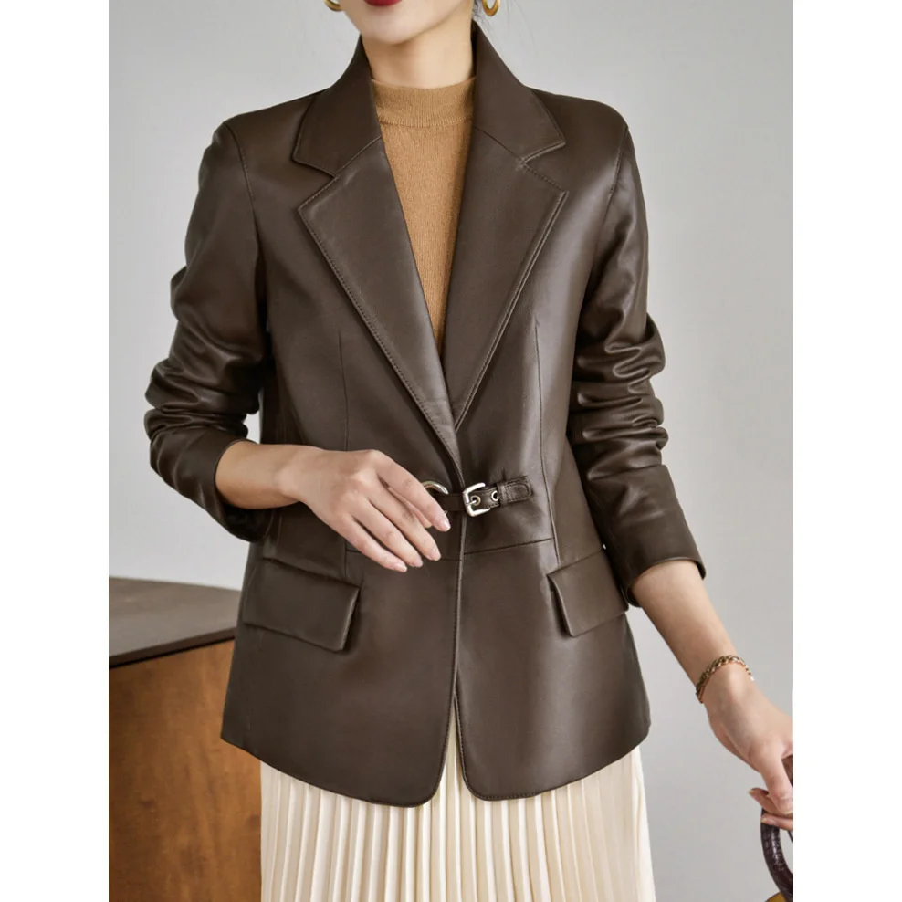 

Genuine Leather Coat 2023 Autumn/Winter New Commuter Style Suit Collar Versatile Design Sense One Button Sheepskin Coat for