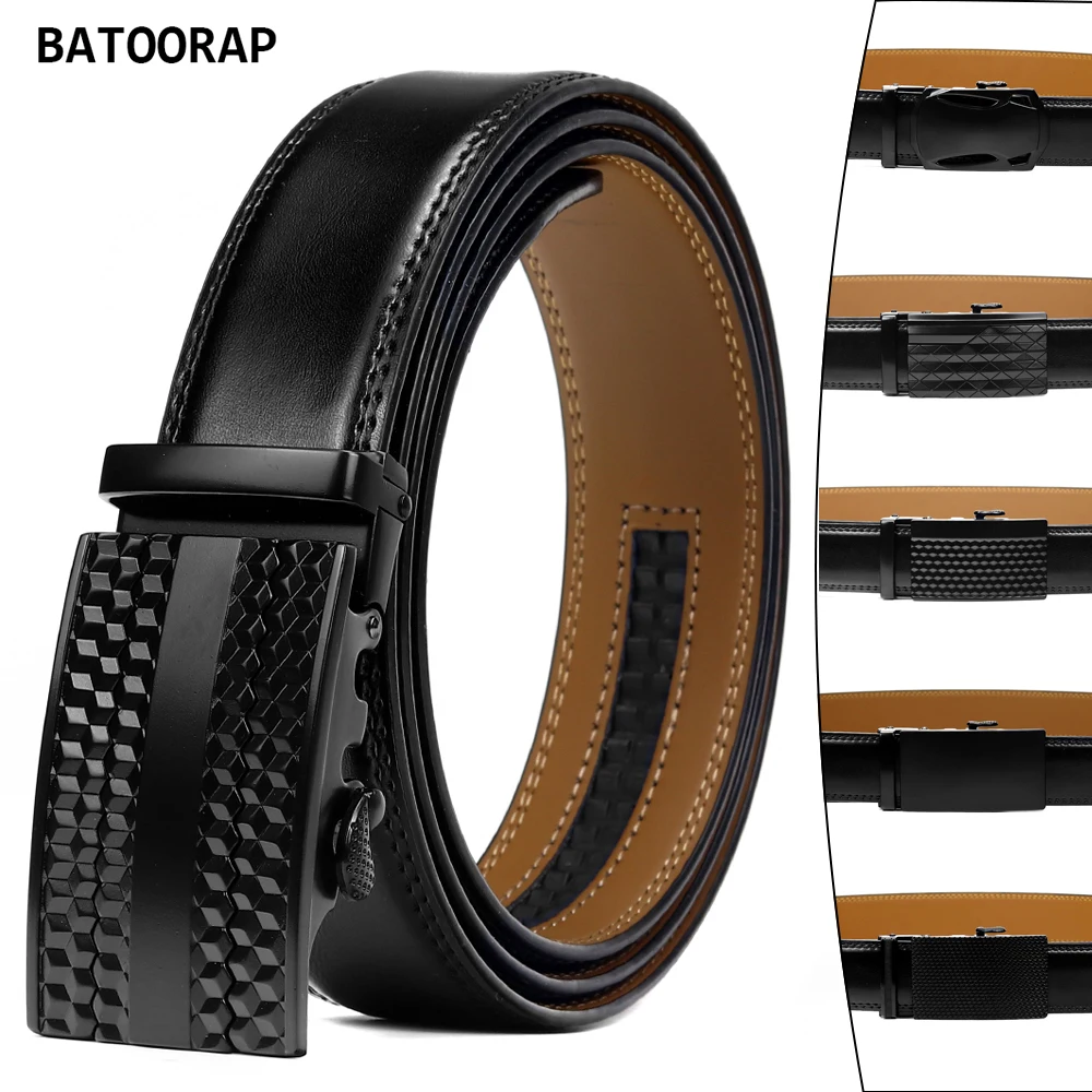 BATOORAP Belt For Men Genuine Leather Black Luxury Designer Automatic Buckle Casual Cowhide Male Belt's