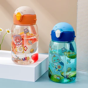 600ml Kids Water Sippy Cup Cute Cartoon Baby Feeding Cups with Straws Leakproof Water Bottles Outdoo