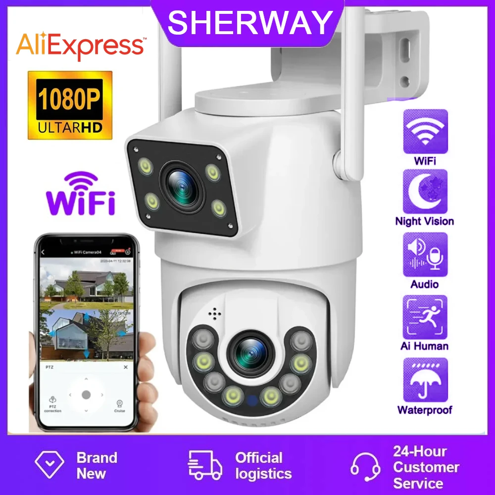 

Камера Наружного видеонаблюдения SHERWAY, 4 МП, Ptz, Wi-Fi, ночное видение